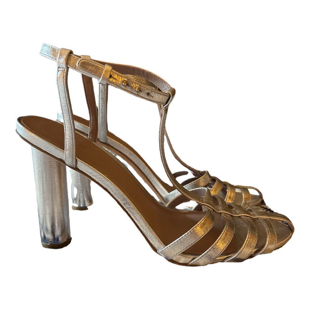 Diane Von Furstenberg Silver Leather Strappy Heel Sandals Women's Size 39 NWOB - Picture 4 of 10